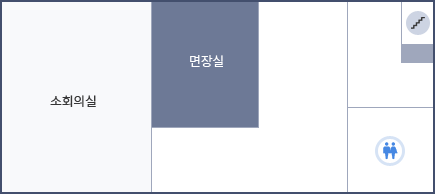2층 청사 안내도 - 지도 왼쪽부터 소회의실, 면장실, 계단 및 화장실이 위치해 있습니다.